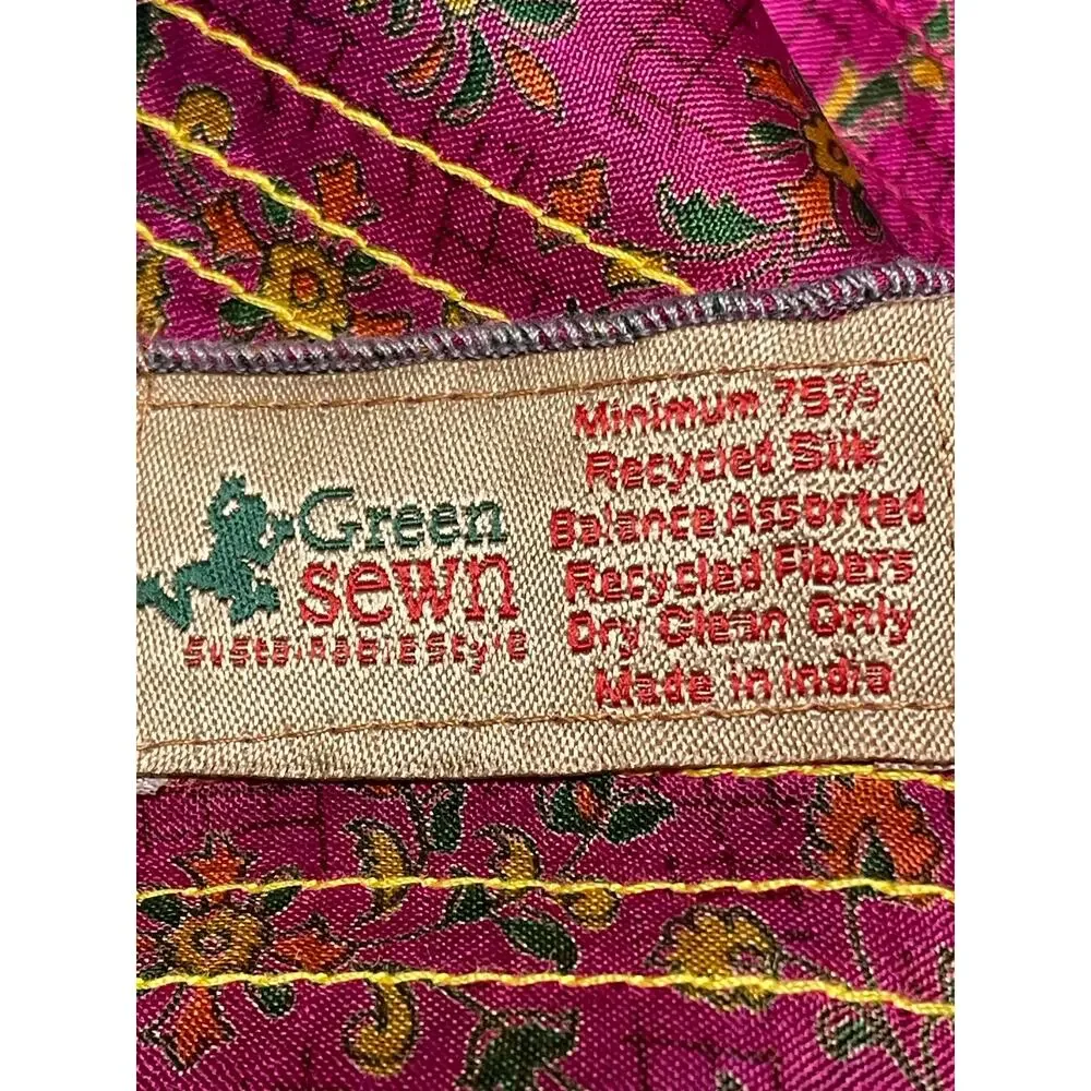 Green Sewn Patchwork Scarf Handmade from Vintage Silk Saris 70